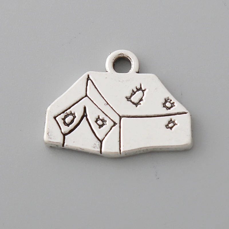 RAINXTAR Fashion Alloy Outdoor Double Side Camp Tent Pendant Charms For Camper Jewelry Making 13*17mm 50pcs AAC1258