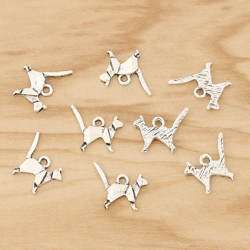 50 Pieces Tibetan Silver Cat Origami Charms Pendants for DIY Necklace Bracelet Jewellery Making Accessories 13x13mm