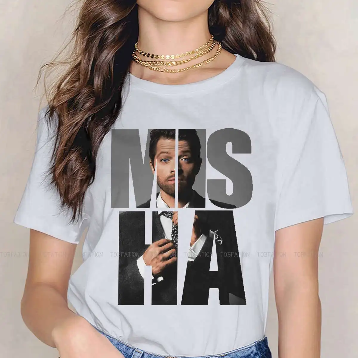 Supernatural Dean Winchester TShirt for Woman Girl 5XL Misha Misha Misha Collins Basic Leisure Tee T Shirt Novelty Fluffy