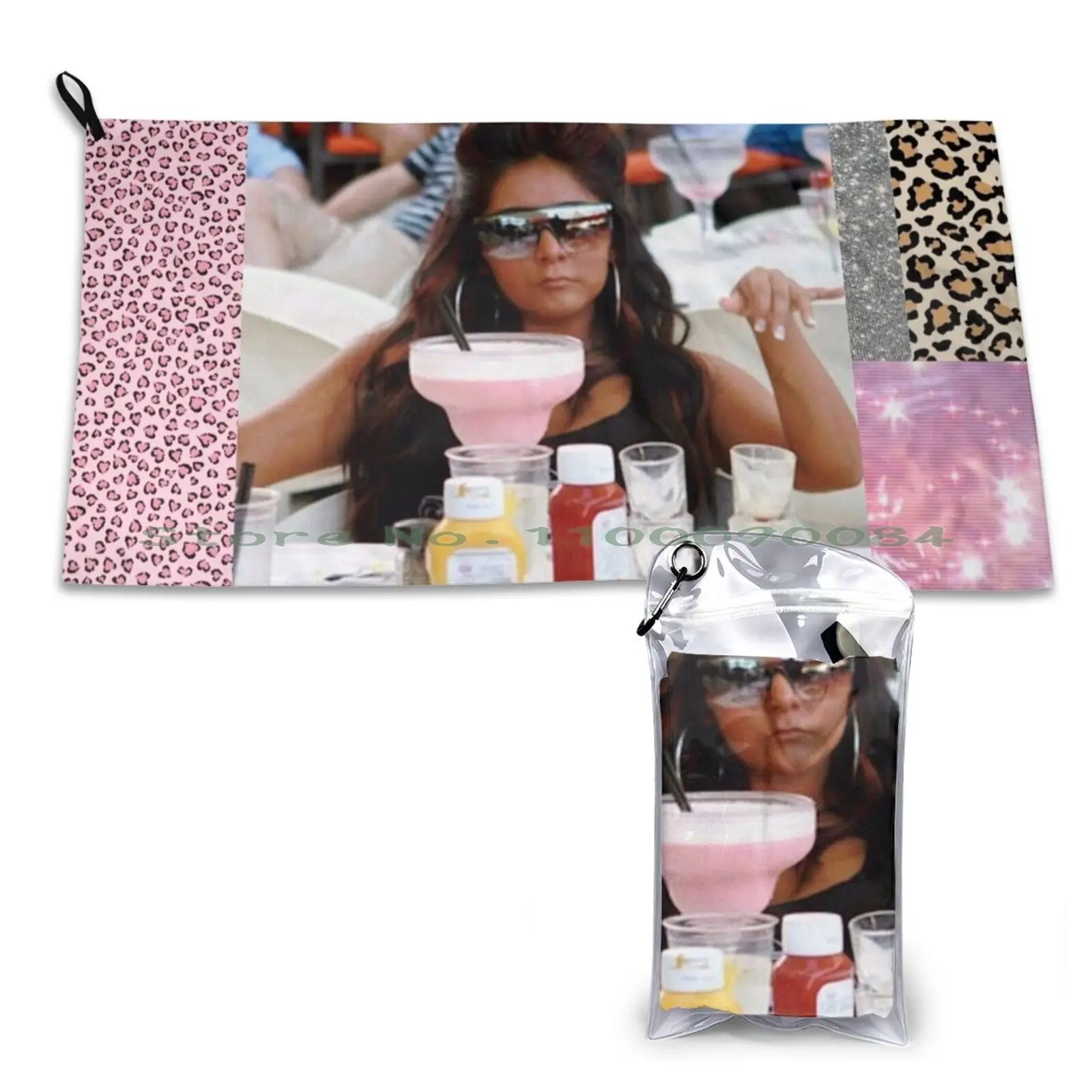 Snooki Mood Quick Dry Towel Gym Sports Bath Portable Shore Baddie Snooki Pink Aesthetic Mood College Sorority Cheetah Collage