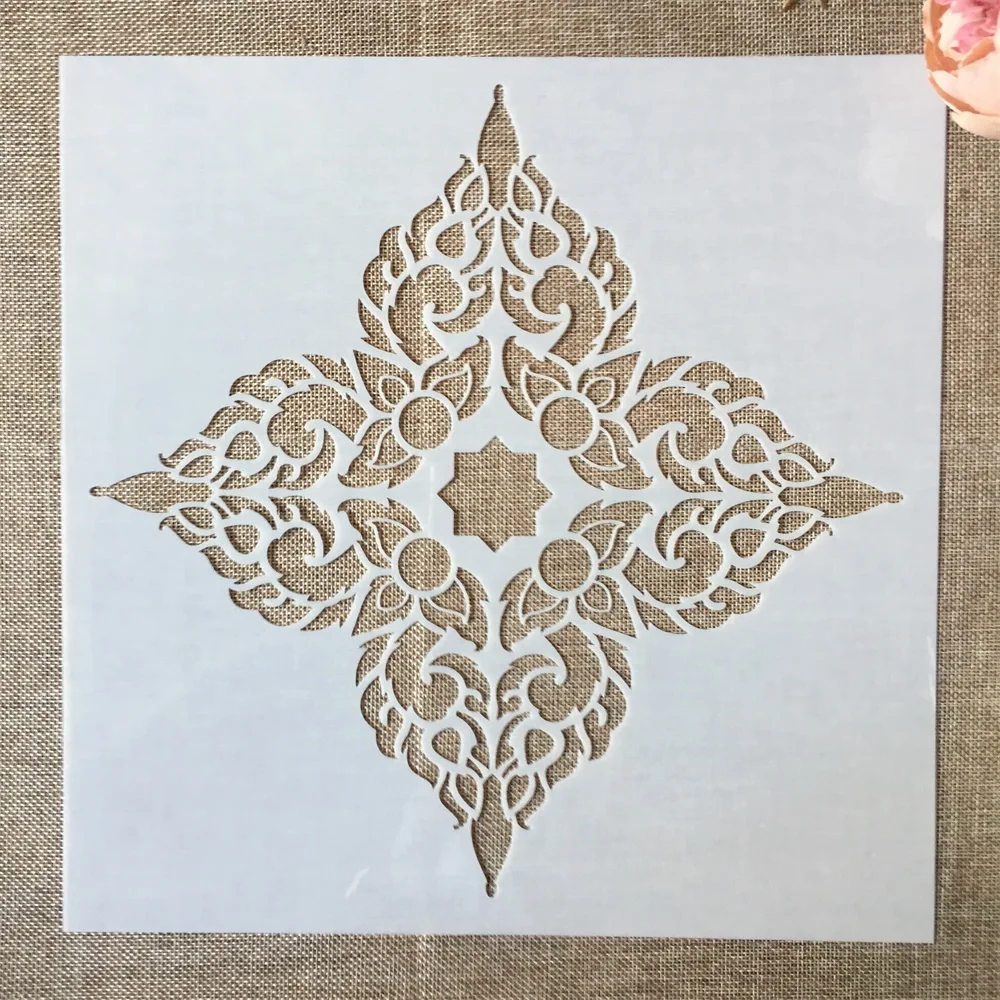 1Pcs 12*12inch Big Flower Mandala Clover DIY Layering Stencils Painting Scrapbook Coloring Embossing Album Decorative Template