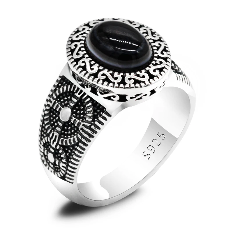 

925 sterling silver ring men's natural stone ring spinel retro style men's fine jewelry