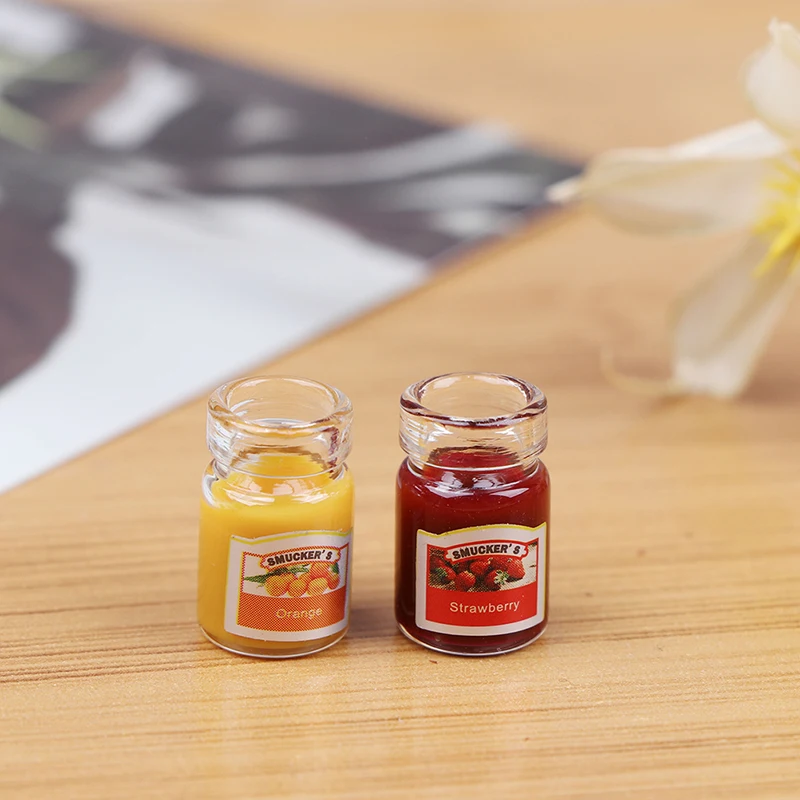 2PCS 1:12 Dollhouse Miniature Food Mini Strawberry Sauce Jam Honey Food For Blyth Pullip Doll Kitchen Toy Accessories
