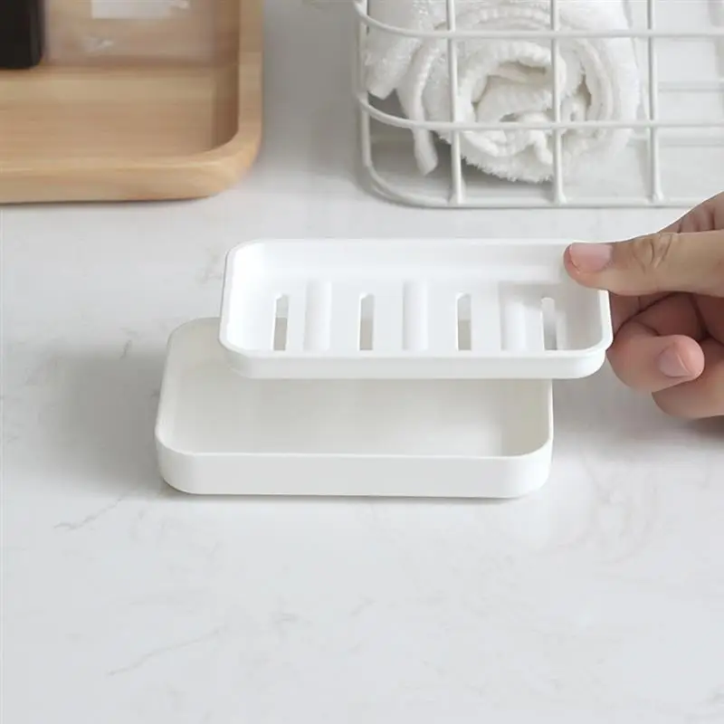 1PCS Creative Soap Dish White Plastic Portable Double Layer Soap Case Soap Rack For Bathroom Bathroom Kitchen Storage Holder