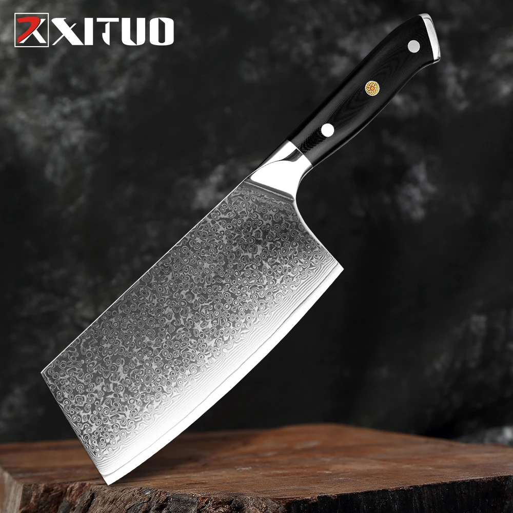 

XITUO Damascus Knife Professional Chef Butcher Knife 67 Layers Damascus Steel Kitchen Knife G10 Handle Cleaver Santoku knife