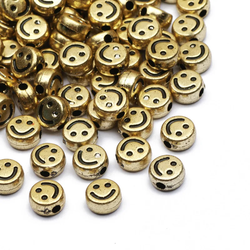 50pcs 5x10mm Gold Color Smile Acrylic Beads Flat Round Loose Spacer Beads For Necklace Bracelet Jewelry Making Diy Accessories