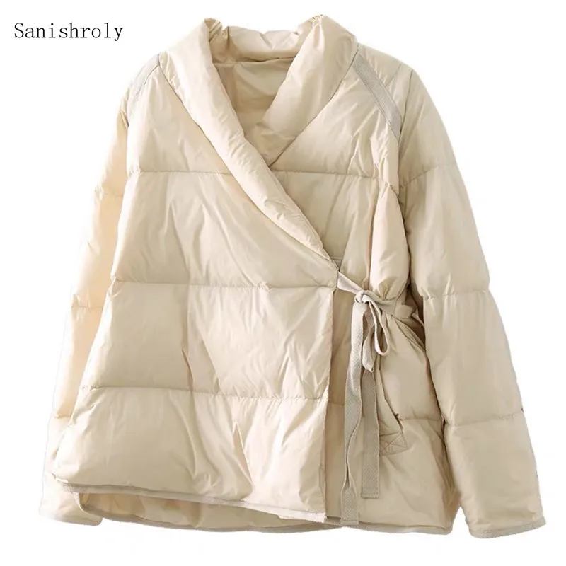 Autumn Winter Oblique Collar 90%White Duck Down Coat Women Vintage Oversize Short Jackets Female Fashion Slim Casual Down Parkas