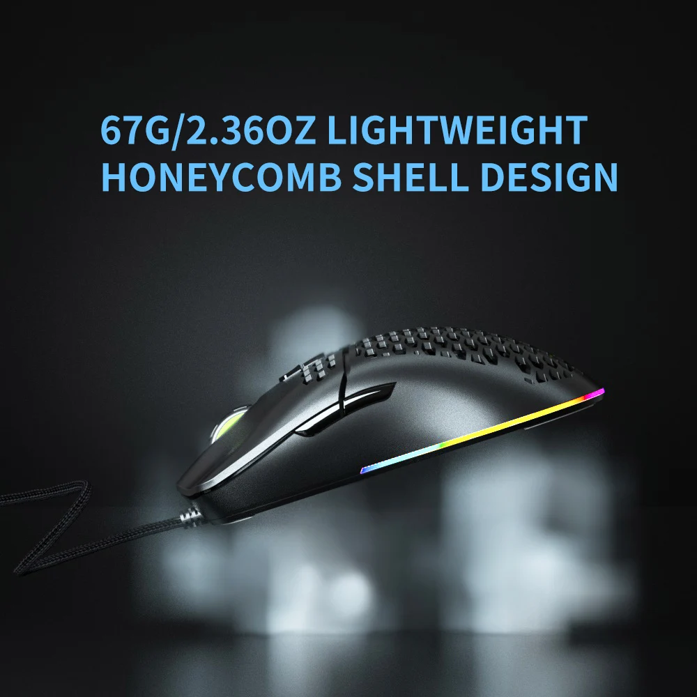 Delux M700A 7200DPI New Lightweight Wired Mouse 67g Programmable Buttons RGB Hollow-out Gaming Mice For Computer Gamer