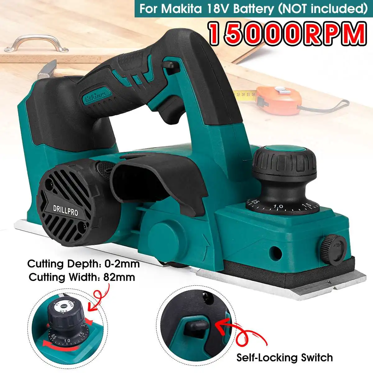 Drillpro 18v 15000rpm Elétrica Recarregável Plaina sem Fio Handheld Ferramenta de Corte Madeira com Chave para Makita 18v Bateria