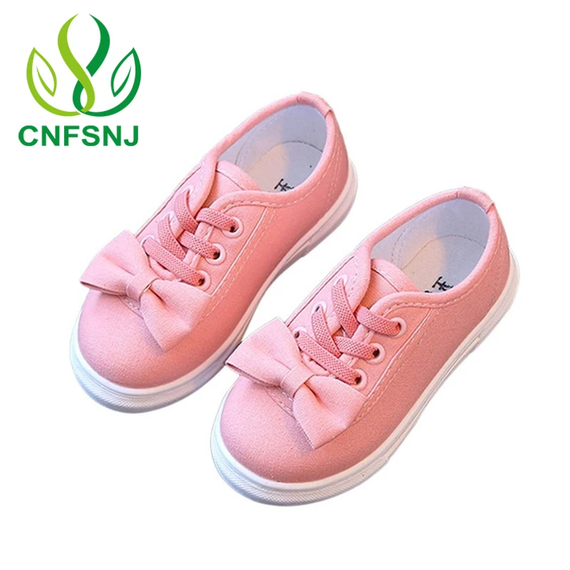 

CNFSNJ Spring Summer Girls Canvas Shoes 3 Colors Kids Shoes Children's Casual Sneakers Lace-up With Bowtie Butterfly-knot Soft