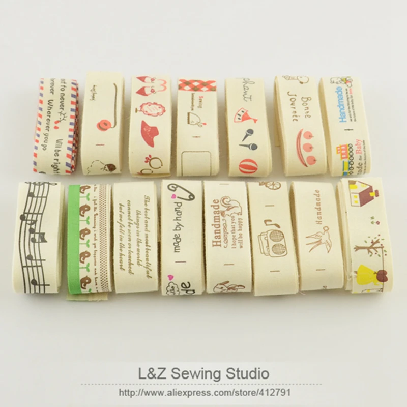 2CM cotton ribbons free shipping 15 designs Mixed ZAKKA cotton label for garment clothes and DIY other projects patchwork crafts