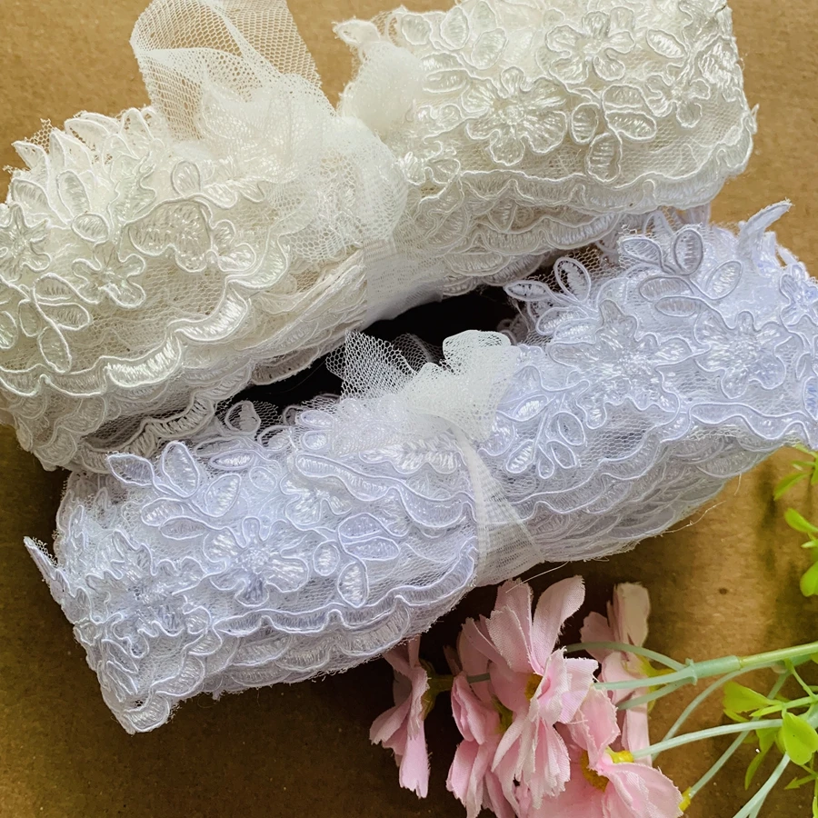 

16Y 5CM Delicate Scallop Edged Tulle Mesh Lace Trim Embroidered Ivory White Lace Trimming with Cording Wedding Veil Lace Sewing