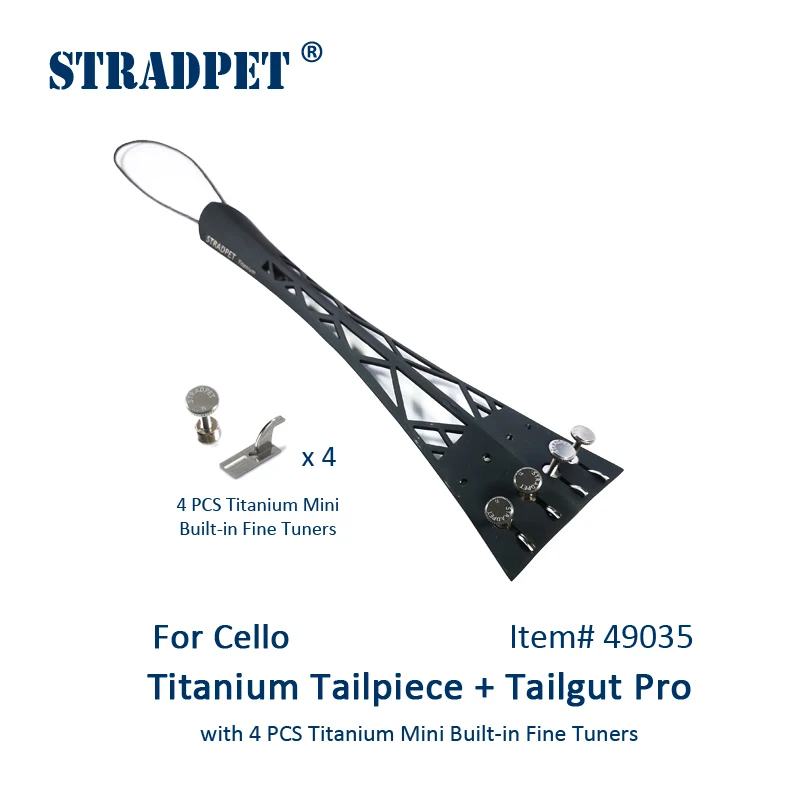 New! STRADPET Cello Titanium Tailpiece Set with Titanium tailgut Pro, 2 kinds of Fine Tuner Options