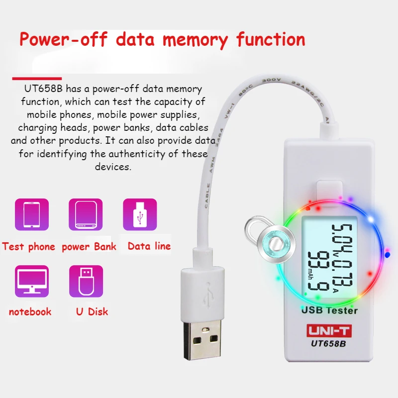 Imagem -02 - Uni-t Usb Tester Digital Voltímetro Amperímetro Tensão Atual Amperemeter Medidor de Capacidade Médico para Celular Tablet Energia