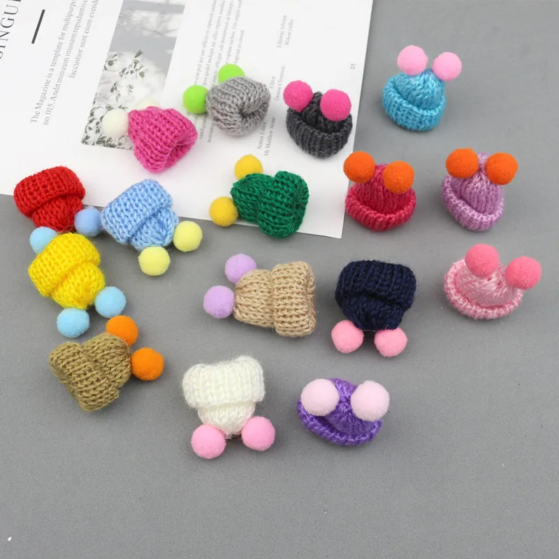 30 pz lavoro a maglia Mini Pompon cappelli fai da te artigianato arte forniture copricapo accessori per capelli spilla uncinetto giocattoli gioielli