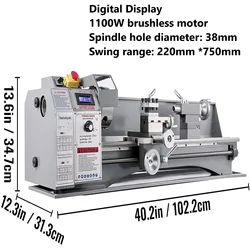 1100W Mini Lathe Metal Brushless Motor Lathe Machine Drilling Machine Wood Lathe Through Hole 38mm Thread Cutting Table MX-750A