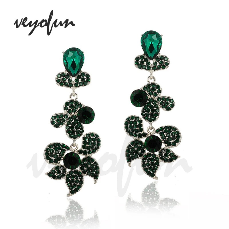 Veyofun Classic Flower Rhinestone Drop Earrings Elegant Dangle Earrings Jewelry for Women Gift Brinco