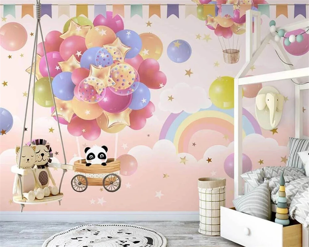 

beibehang Custom Nordic hand-painted colorful hot air balloon cloud children's room new background wallpaper papier peint