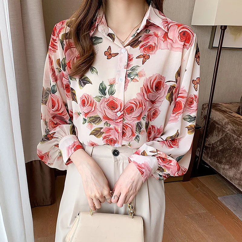 New chic ladies chiffon shirts Fashion printing women blouses 2022 Spring autumn causal Long sleeve blouses mujer blusas