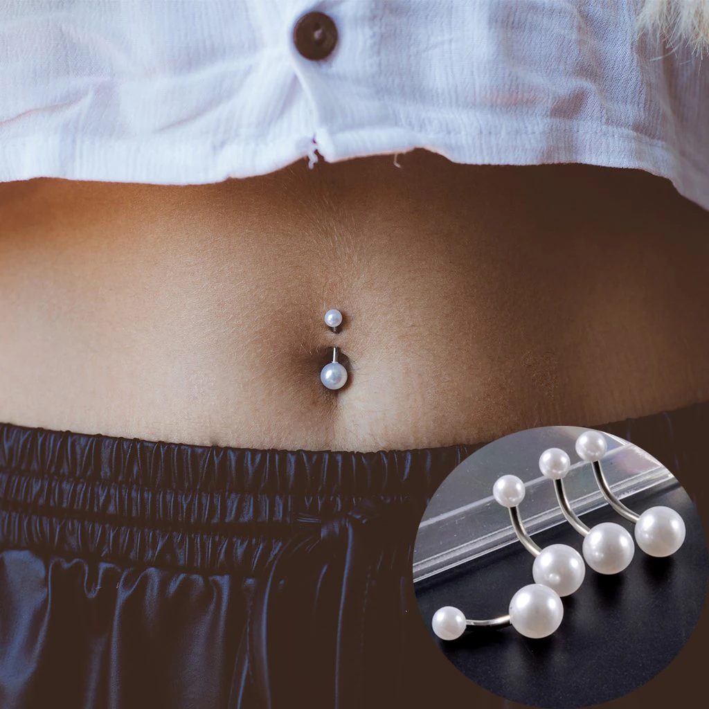 3/5PCS/10PCS Stainless Steel Faux Pearl Acrylic Pearl Decor Ball Navel Piercing Barbell Belly Button Ring Jewelry 14G