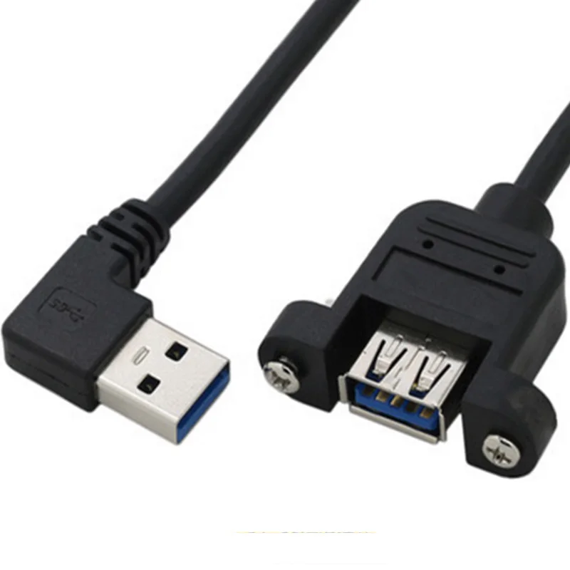 

30cm USB 3.0 A Female Panel Mount To USB A Male 90 Degree Left Angle Plug Extension Cable For Computer Host with screw