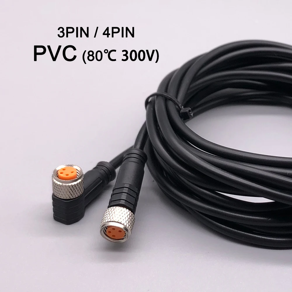 Cloweit M8 3 4 Pins PVC LED IP67 Sensor Cable Connector Type A Socket Plug 2m Waterproof Male&Female Straight Angle flange