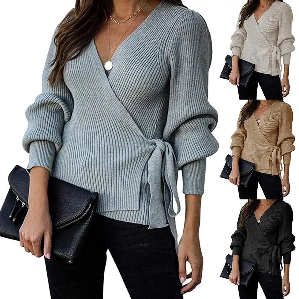 

Casual Women Sweater Cardigan Autumn Winter Knitted Blend Solid Color V-neck Long Sleeve Bottoming Knitted Top Women Clothing