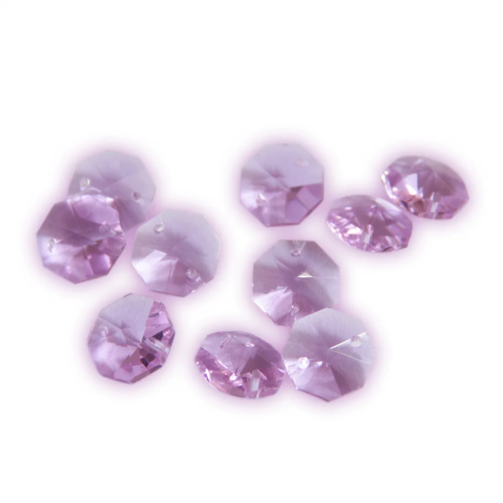 Lilac 14mm Octagon Beads 100pcs/1000pcs Curtain DIY Material Window Accessories Chandelier Crystal Prisms Hanging Pendant