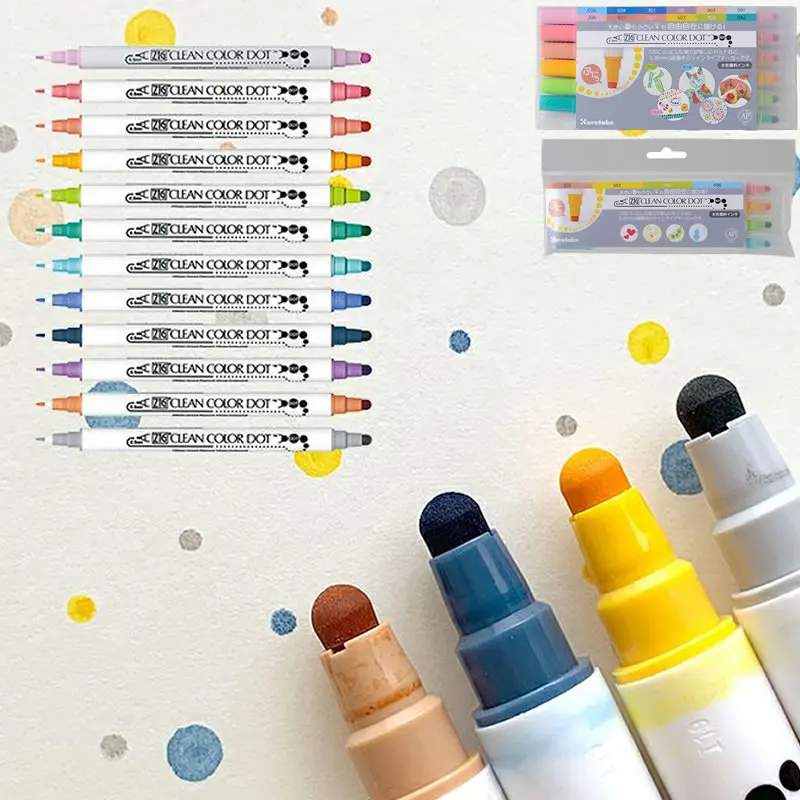 Jianwu 4/12 Kleuren Set Japan Kuretake Dubbele Hoofd Ronde Dot Waterdichte Aquarel Pen Journal Marker Pen Schilderen Leveringen