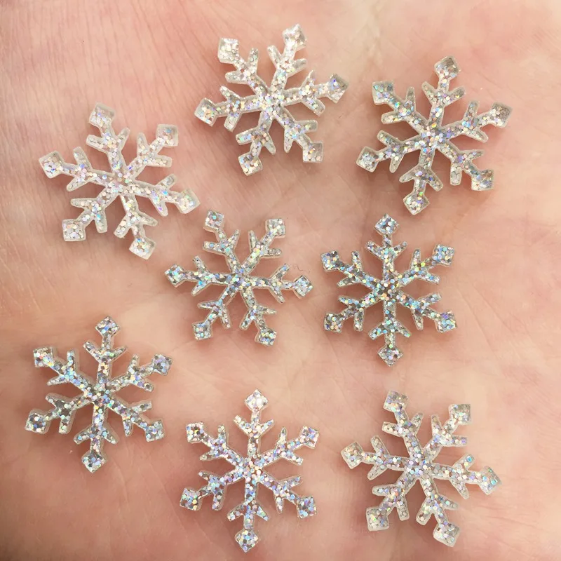 Glitter 17mm/36mm snowflake Flat back Rhinestone Acrylic Sheet Miniature Pattern Applique DIY Wedding Scrapbook Ornaments SF87