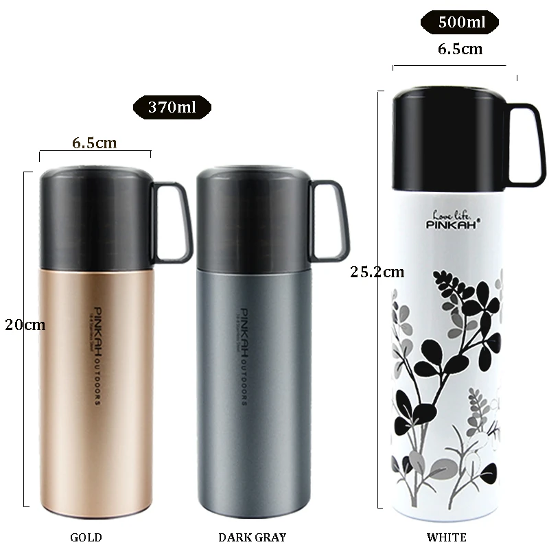 PINKAH Thermos Bottle 370ml & 500ml 304 Stainless Steel Vacuum Flask Portable Travel Outdoor Coffee Mugs School Thermal Bottle