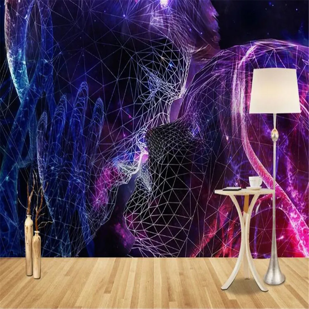 

Milofi European modern minimalist curve couple kissing starry background wall paper mural