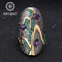 GEM'S BALLET Georgia O'keeffe Leaf Ring 0.80Ct Natural Amethyst 925 Sterling Silver Handmade Finger Rings for Women Bijoux