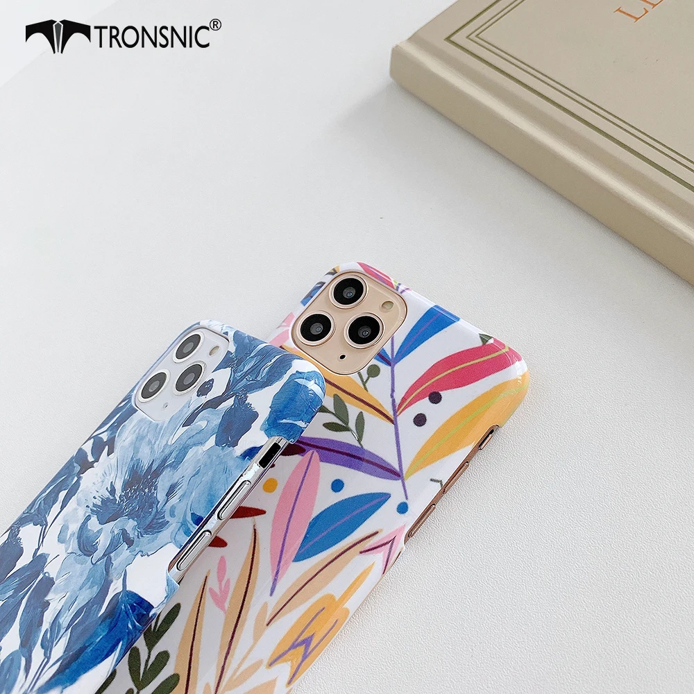 Glossy Flowers Phone Case for iPhone 11 Pro Max XR X XS MAX Hard PC Shiny Luxury Blue Case for iPhone 6s 7 8 Plus Covers Fashion