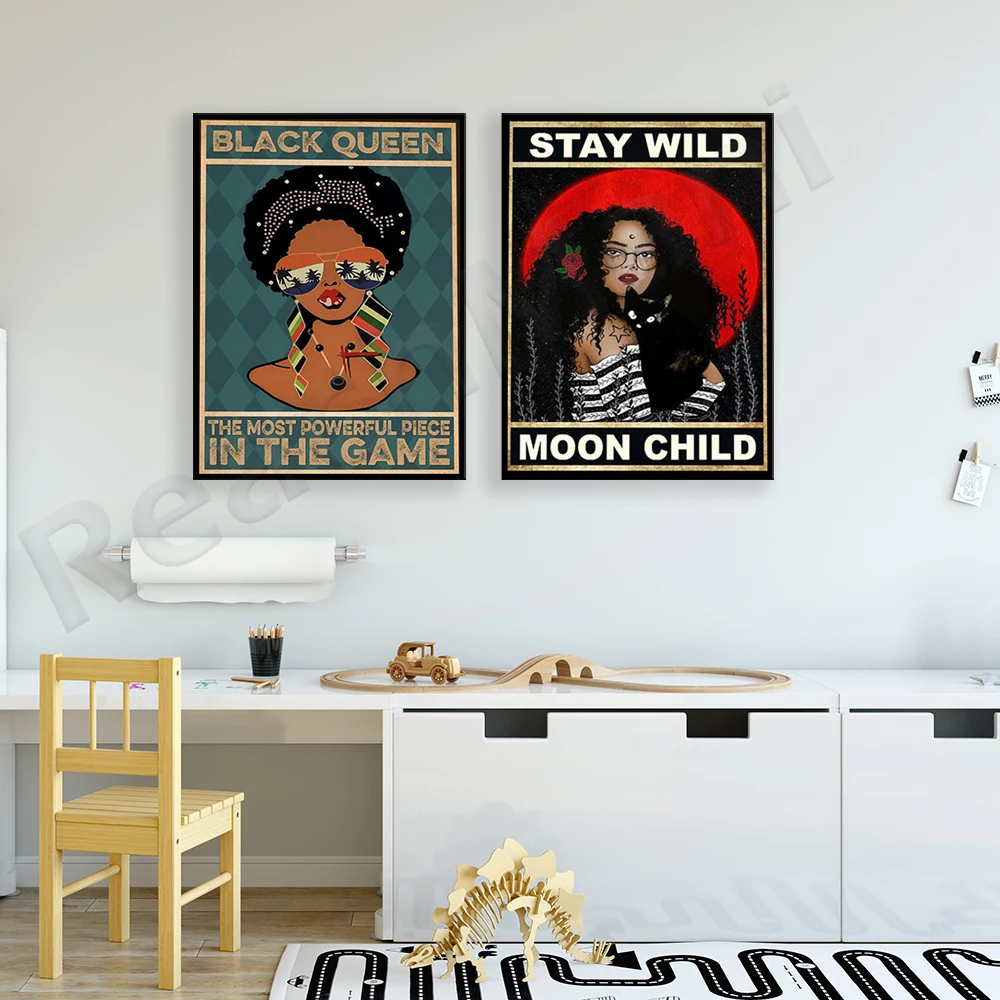 

Love cats prints, black girls and cats posters, keep the wild moon children, black queen portraits, african american girls poste