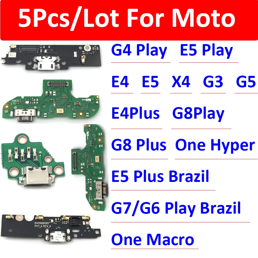 5Pcs，USB Charging Port Dock Charger Plug Connector Board For Motorola Moto E4 E5 G3 G4 G5 G6 Play G7 G8 Plus X4 One Hyper Macro