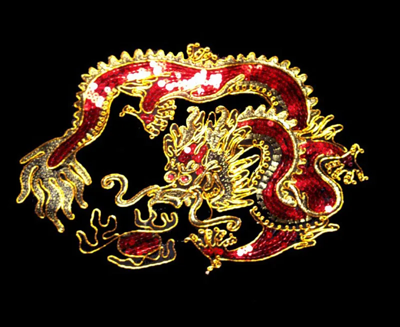 Embroidered Dragon Embroidered Car Bone Sequined Cloth Patch Embroidery Dragon Applique Mesh Bottom