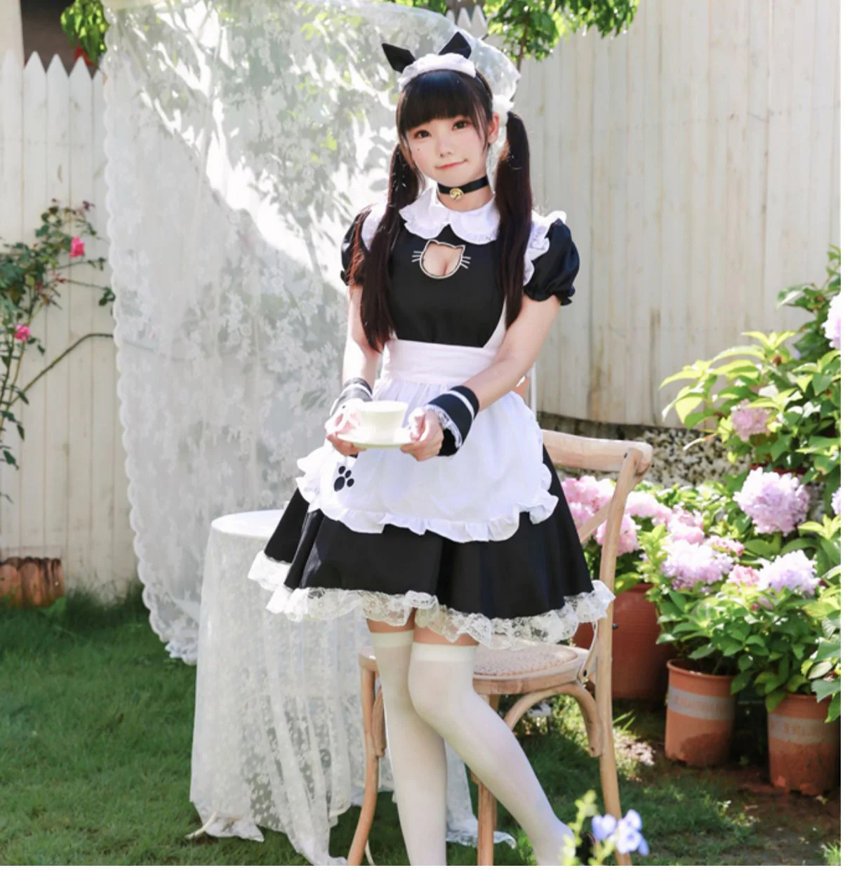 Black Cute Cat Lolita Maid Dress Costumes Cosplay Suit for Girls Woman Waitress Maid Party Stage Costumes