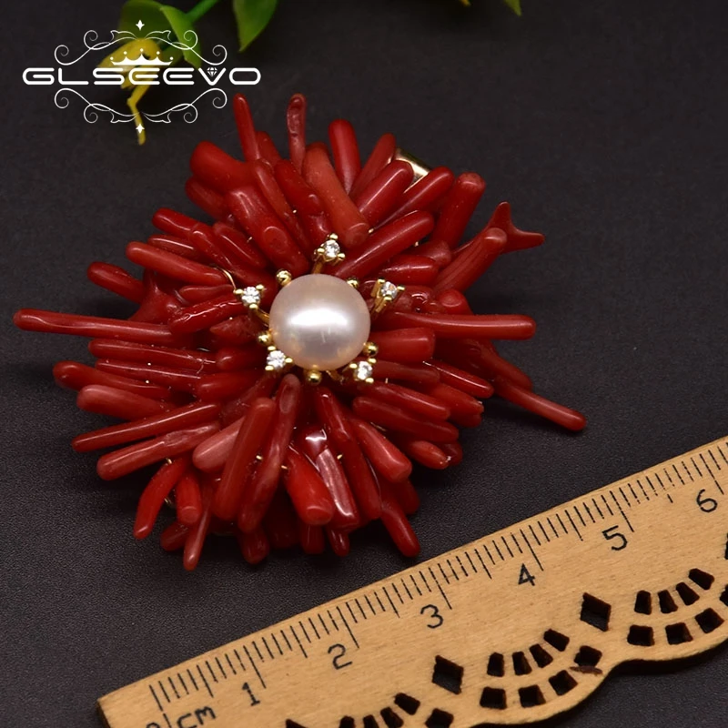 Glseevo Handmade Natural Coral Hairpin Woman Girl Birthday Party Pearl Headdress Hairpin Hair Ornament Flower GH0051