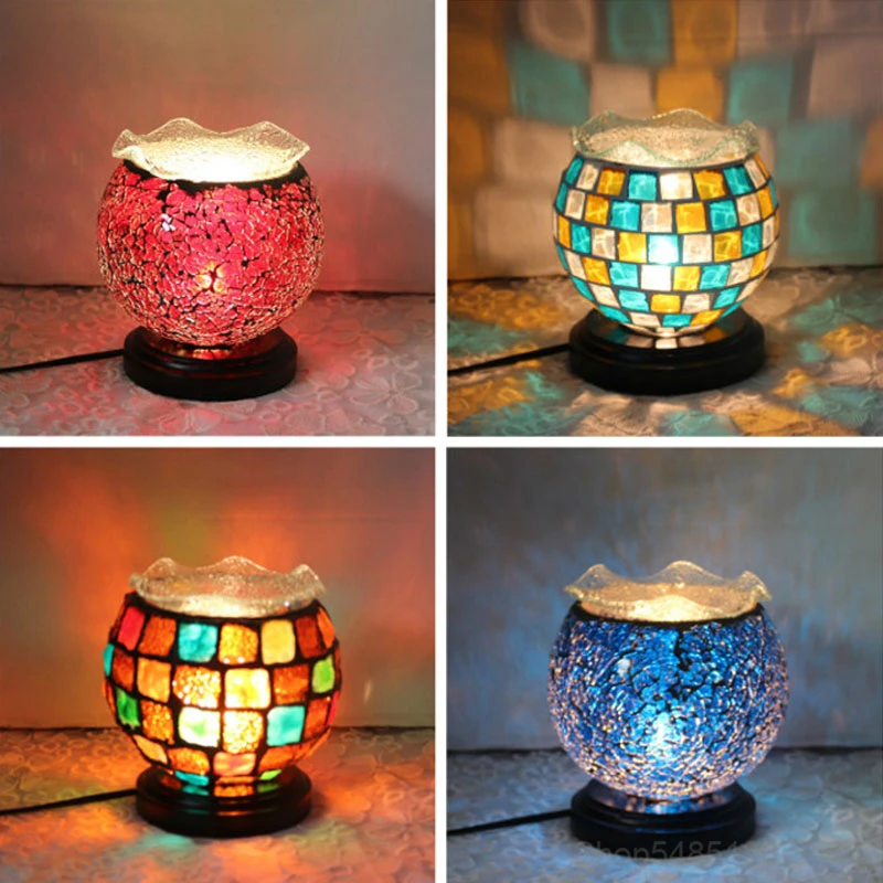 

Mediterranean Style Retro Mosaic Table Lamp Bedroom Bedside Study Stained Glass Desk Lamp Vintage Turkey Stand Lighting Fixtures