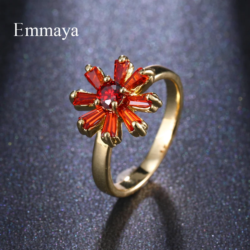 Emmaya New Arrival Simple Style Blooming Flower Appearance Delicate Ring Three Color Cubic Zircon Charming Women Gift In Banquet