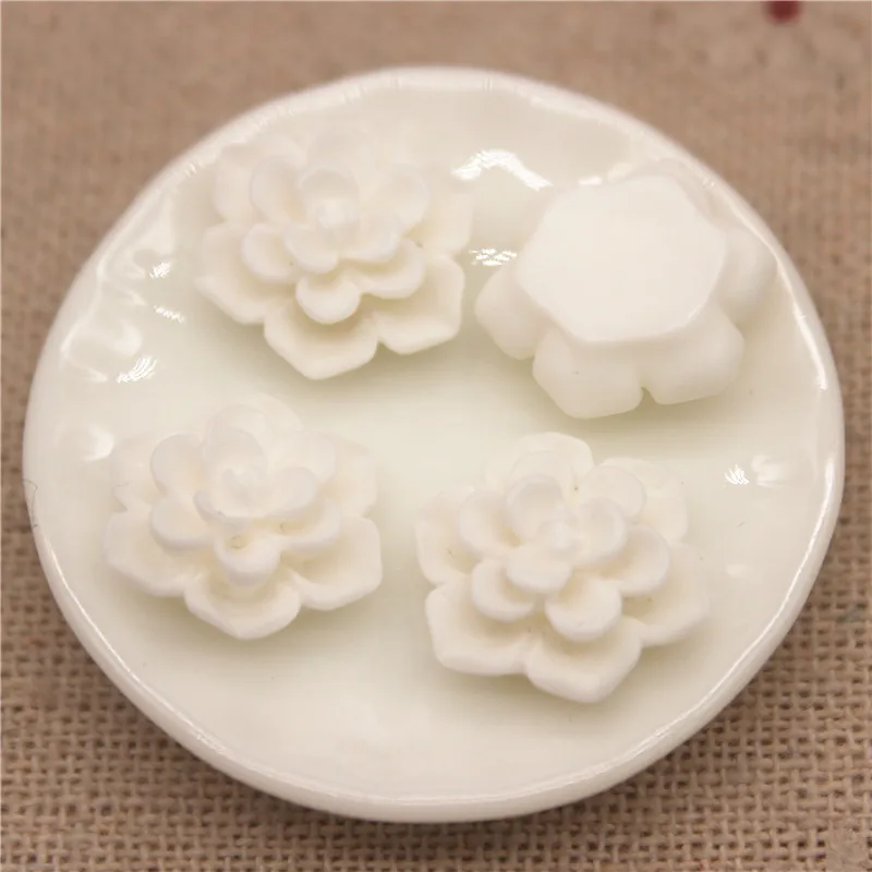 50PCS 15mm Matte Color Vintage Resin Flowers Flatback Cabochon Embellishment Accessories DIY Craft