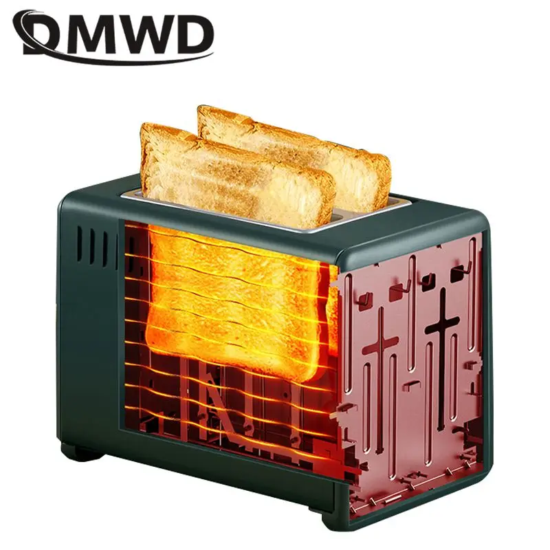 DMWD 6 เกียร์ 220Vไฟฟ้าเครื่องปิ้งขนมปัง 2 ชิ้นเตาอบขนมปังอัตโนมัติอาหารเช้าMakerป้องกันฝุ่นฝาปิด
