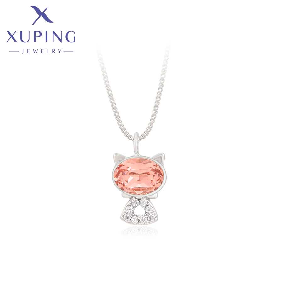Xuping Jewelry Mode Katze Platin Farbe Tierförmige Charm Kristall Anhänger Halskette für Frauen 810670448