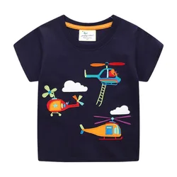 Atlama metre yeni varış erkek T shirt için yaz pamuk karikatür uçak nakış Toddler çocuklar Tees bebek üstleri giysi