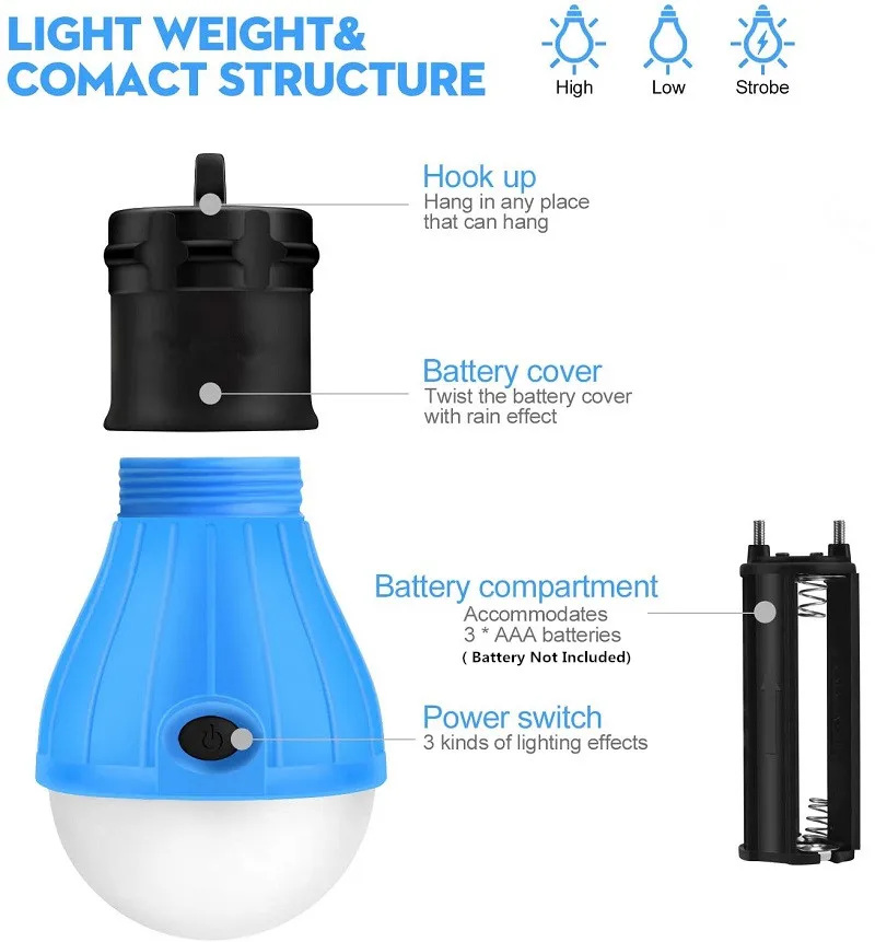 Camping Lantern LED Lamp Bulbs Tent Light Outdoor Mobile Bulb Night Light Camping Lights Portable Lamp with Battery