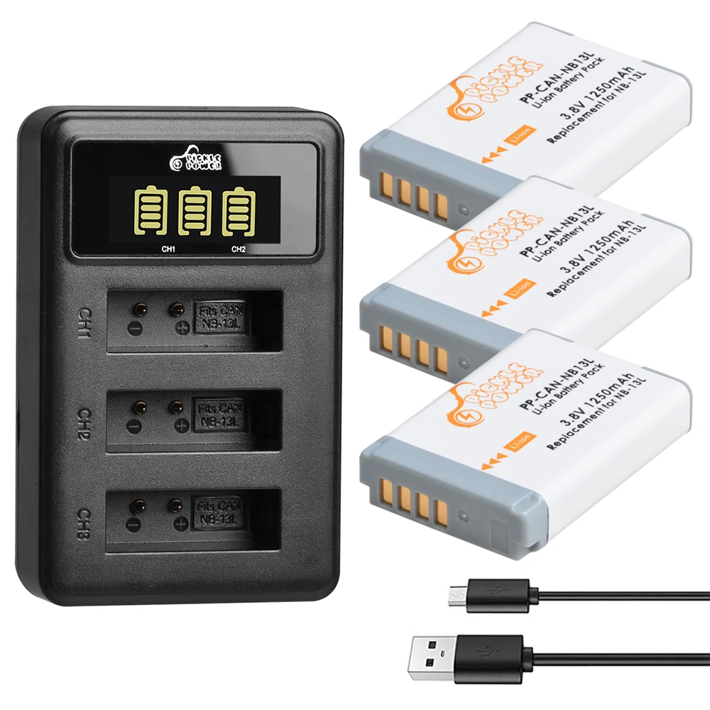 1250mAh Battery For Canon NB-13L NB 13L NB13L  LED 3-Slots Charger  G7 X Mark II G7X G5 X G5X G9 X G9X SX620 SX720 HS Camera