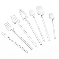 7Pcs Matte Cutlery Set Knife Fork Long Spoon Fruit Fork Stainless Steel Flatware Tableware Dinnerware Set Kitchen Accessorie