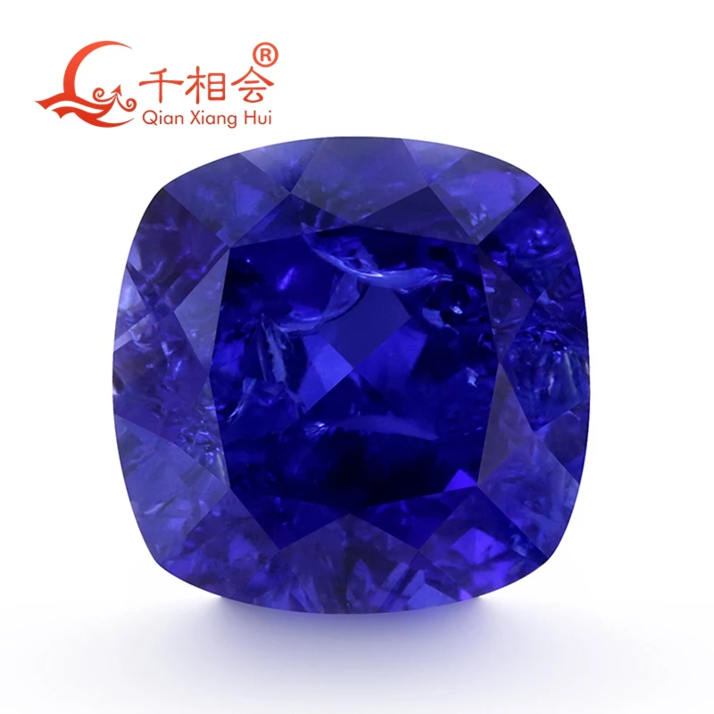 cushion shape lab created sapphire Royal blue Cornflower blue  natural cut including minor cracks inclusions loose gem stone