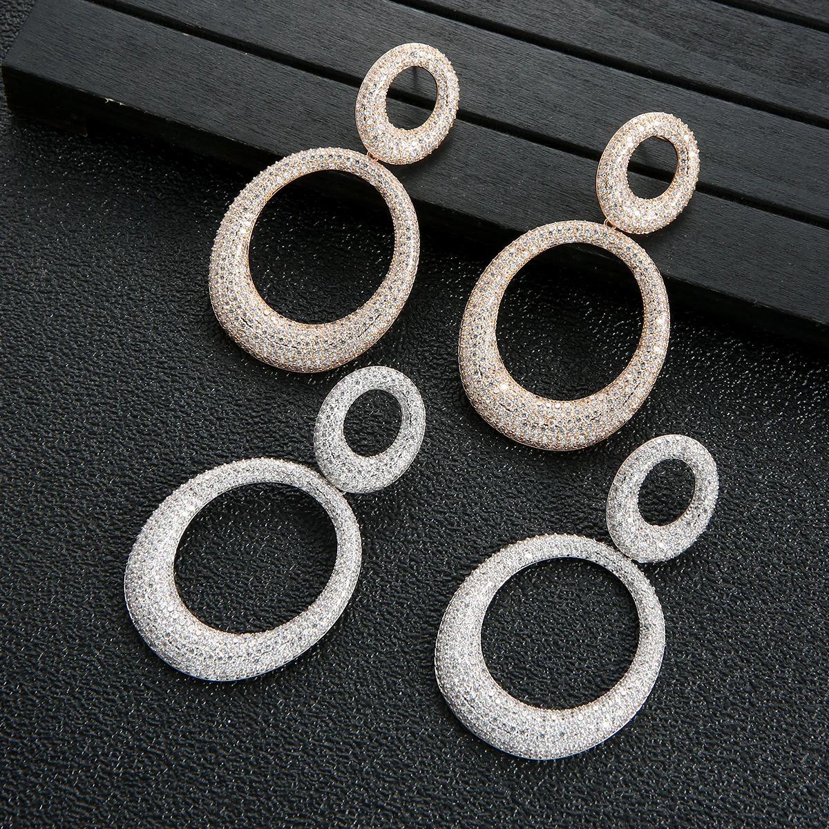 61mm Long Big Round Drop Geometry Cubic Zirconia American Wedding Party Earring for Women Wedding Brincos boucle D'oreille E7989